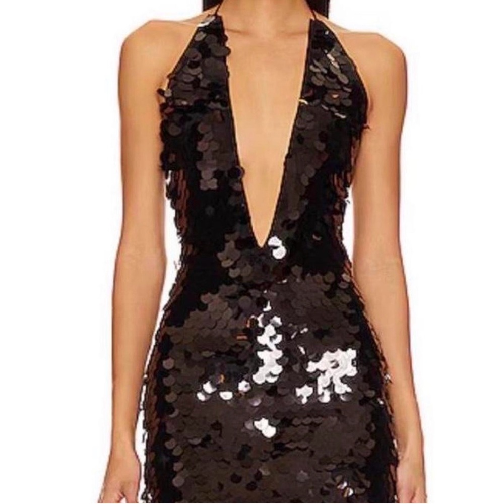 Black Sequin Plunge Halter Dress - Women